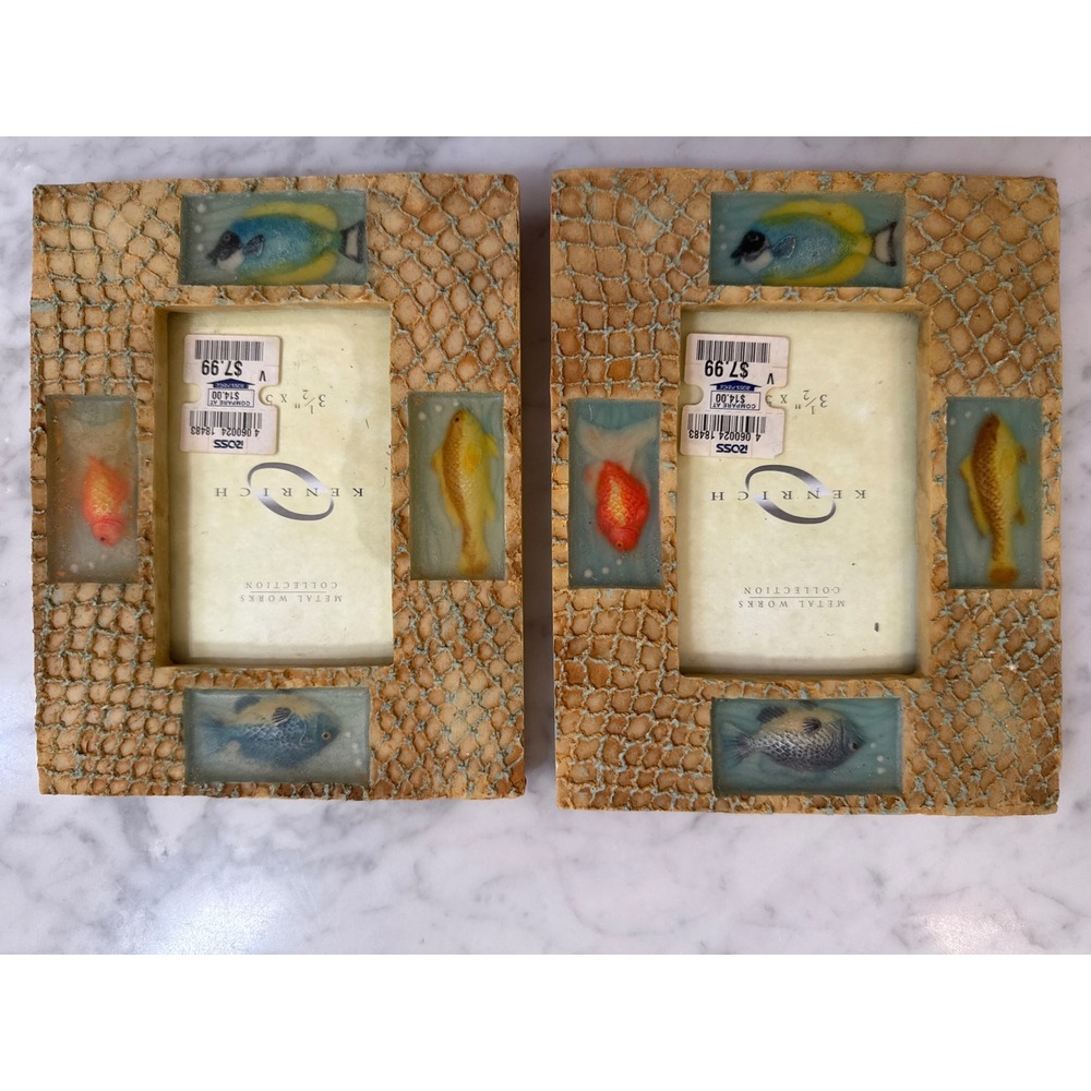 Kenrich Nautical Tropical Fish Photo Frames Set of 2 Coastal Beach Decor 3.5x5
